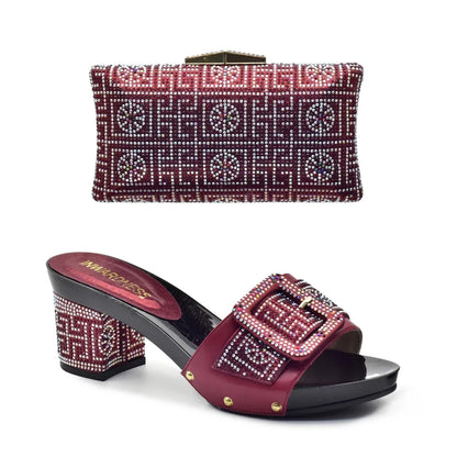 Latest African Shoes and Matching Bags Italian Nigerian Women Wedding Shoes and Bag Set with Rhinestone Luxury Designer Pumps