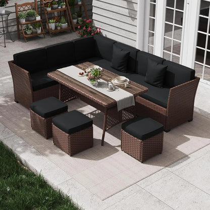 7 Piece Patio Furniture Set, Outdoor PE Wicker Rattan Outdoor Dining Set, Patio Table and Chairs Set, Patio, Customized