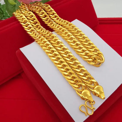 Luxurious 9999 24K genuine gold men's flat chain Boss gold necklace, simple and elegant, men's exclusive gold necklace