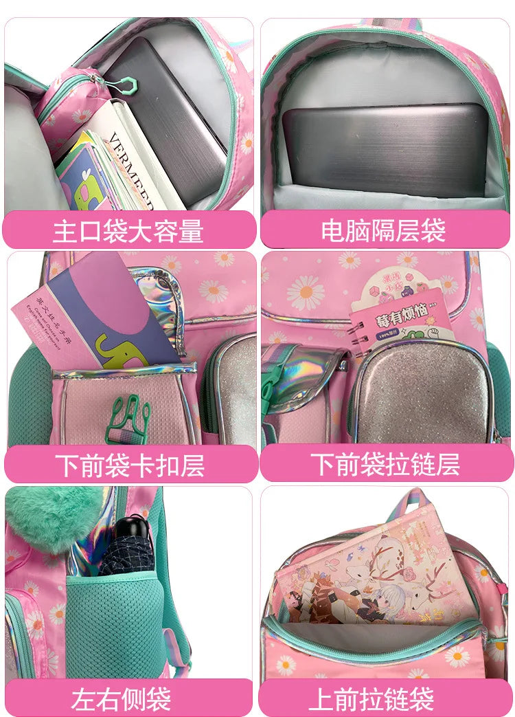 Cute Student Backpack 3pcs/set Primary Schoolbag Rabbits and Quicksand Kawaii Student Backpack Teenage Girls Handbag Rucksack