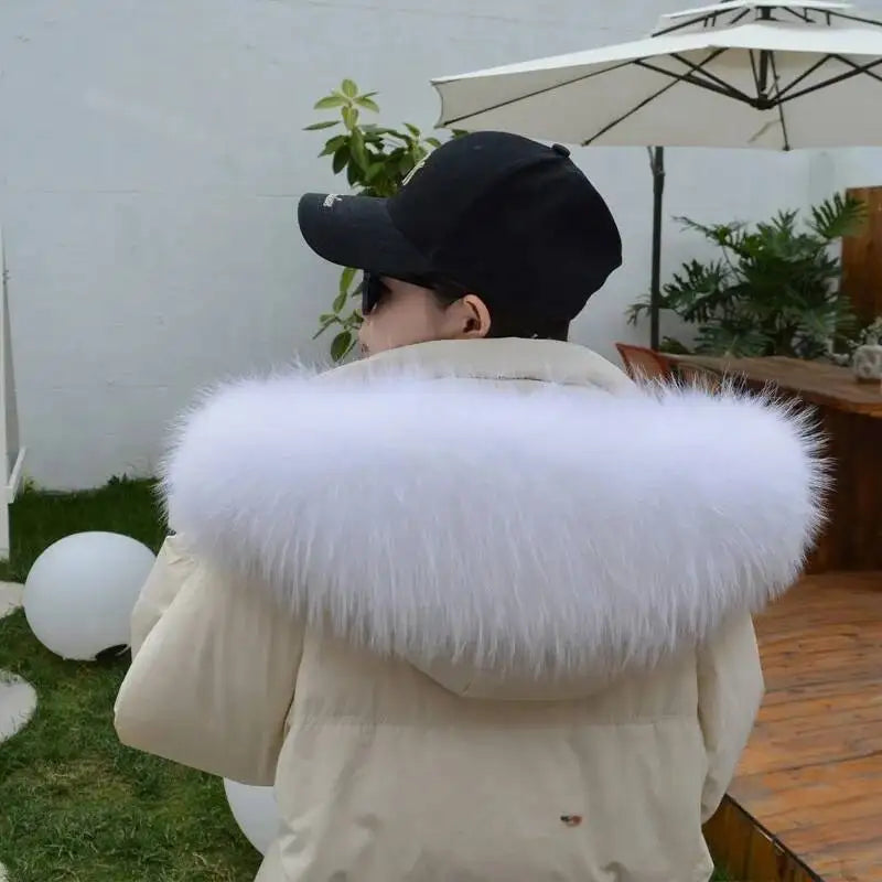 Raccoon Fur Collar Real Fur Down Jacket Parka Fur Collar Natural Fur Hood Trim Fur For Women Warm Wraps Furry Fur Scarf for Coat