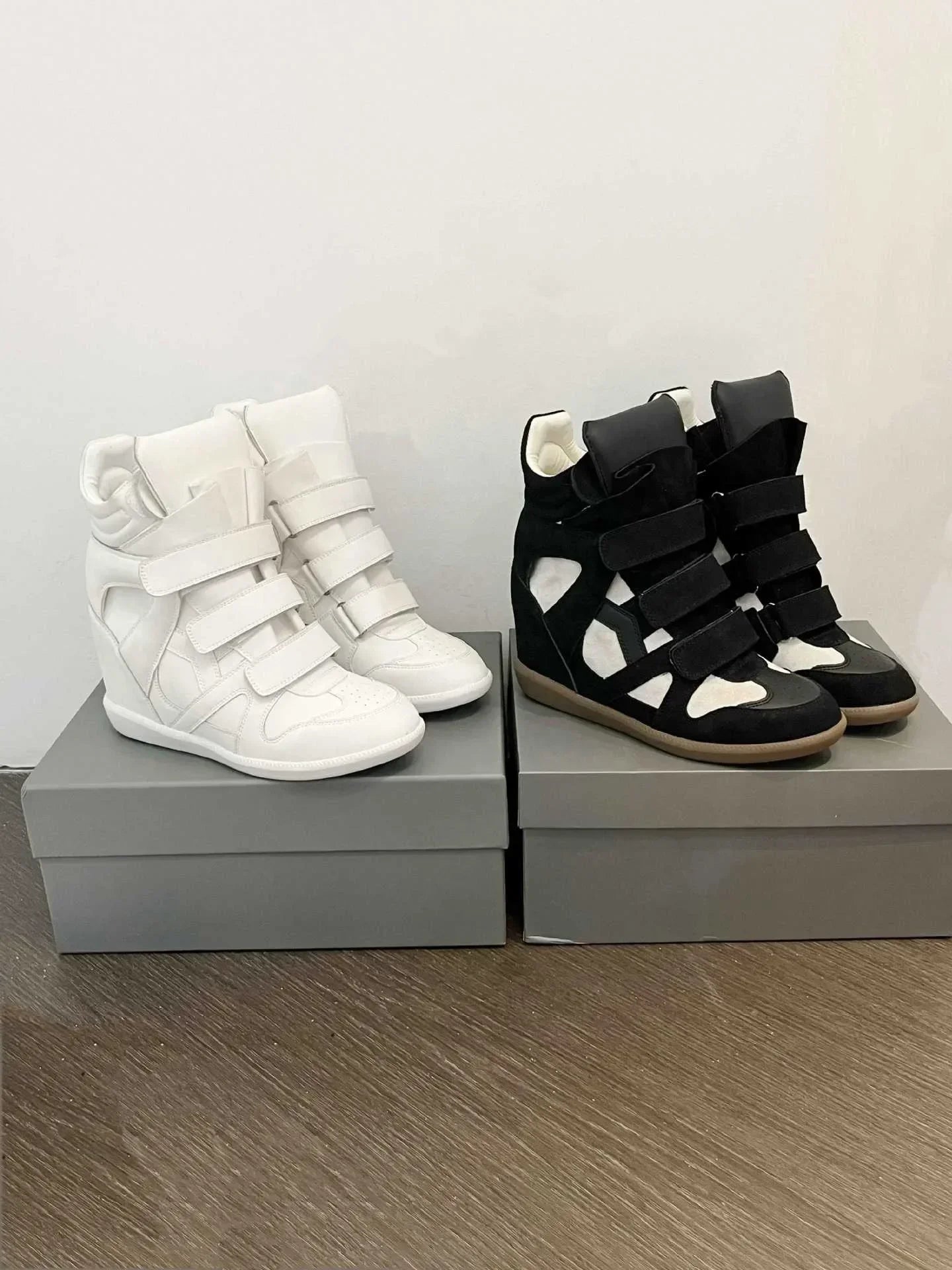 Women's Ankle Boots 2026 New Genuine Leather 8CM Hidden Heel Women Platform Sneakers Fashionable Splice Color Design Women Shoes