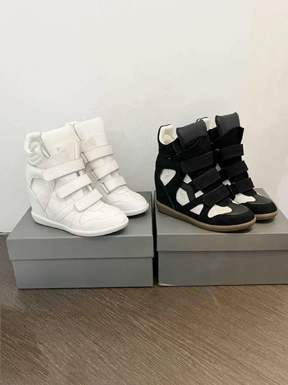 Women's Ankle Boots 2026 New Genuine Leather 8CM Hidden Heel Women Platform Sneakers Fashionable Splice Color Design Women Shoes
