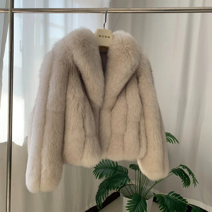 Winter Jacket Women Luxury Natural Fur Coat Real Fox Fur Coat Warm Luxury Crop Jacket Big Collar