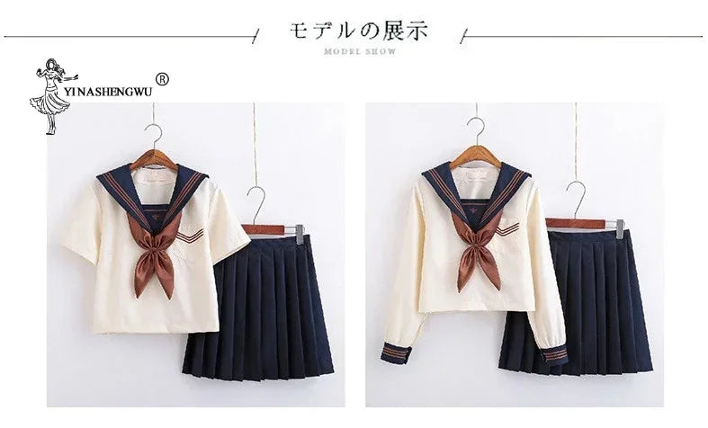 Japanese School Uniforms Anime COS Sailor Suit Jk Uniforms College Middle School Uniform For Girls Students Light Yellow Costume