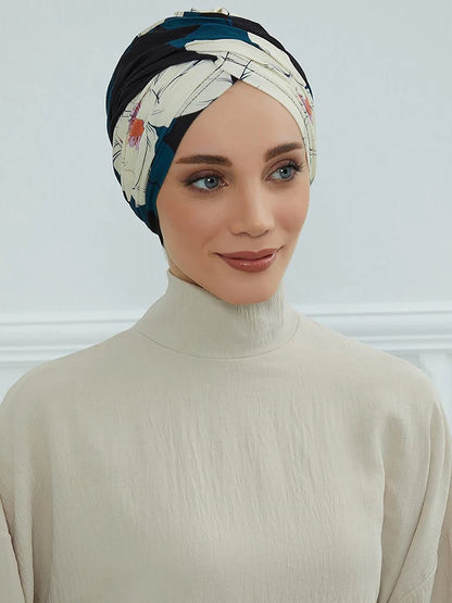Floral Muslim Women Instant Turban Turkey Islamic Hijab Cap Headwear Arab Wrap Head Scarf Hair Accessories Hat