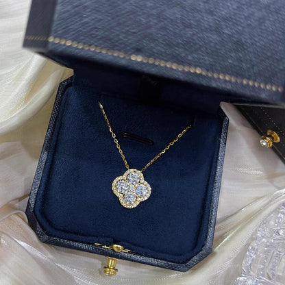 OXTAO Luxury Moissanite Four-leaf Necklace for Women D Color Flower Charm Pendant Necklace Wedding Jewelry Gift 14K Gold Filled