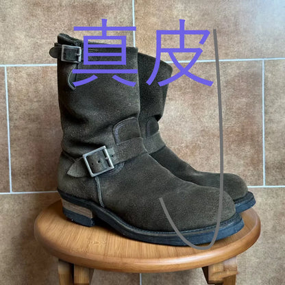 Fashion Men's Genuine Leather Motorcycle Boots Handmade Mid-Calf Metal Buckle Strap Work Shoes Engineer Boots Knight Boots