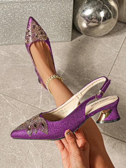 Venus Chan 2026 Women's Purple Rhinestone High Heels - Elegant Italy-Inspired Pointed-Toe Design Perfect for Stunning Parties
