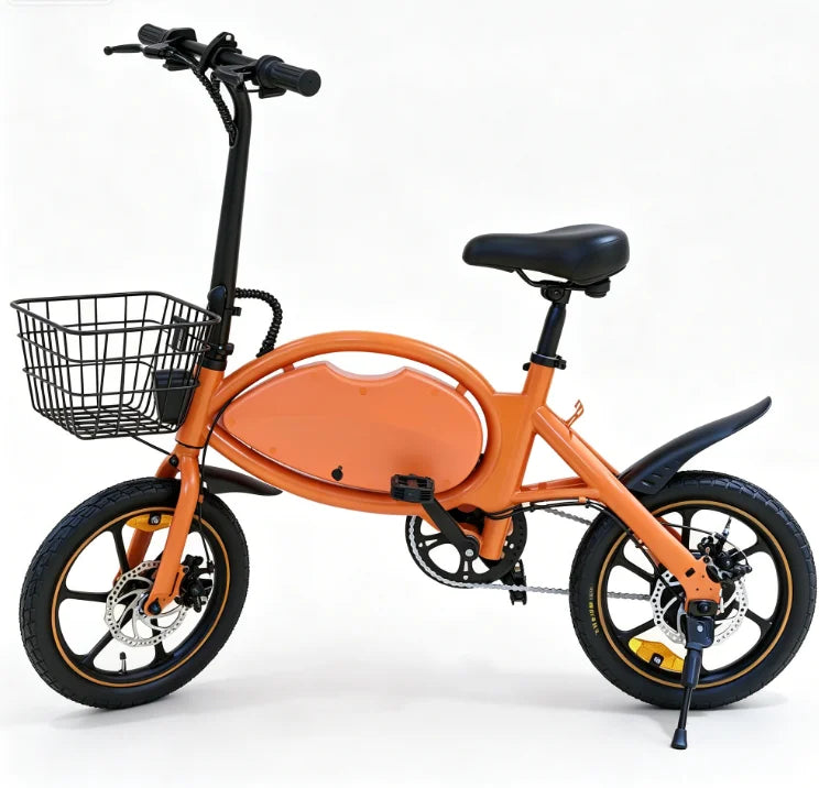 HEZZO T8pro Foldable Electric Bike for Adults 48V 500W Peak 750W Brushless Motor 16Inch Carbon Steel E-Bike 10.4Ah Lithium Battery 16Mph 22Mph Range Dual Disc Brakes LED Headlight Commuter Folding Hybrid Bike With Basket