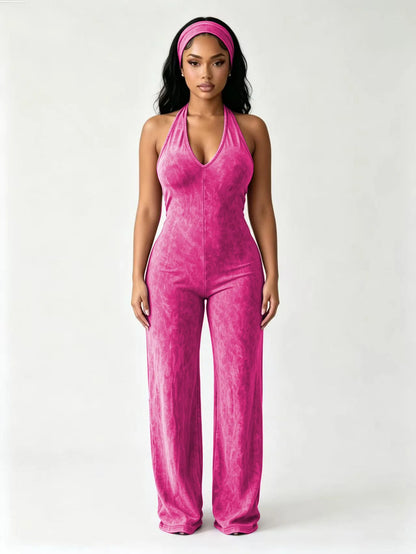 FAGADOER Fashion Solid Color Off Shoulder Halter Jumpsuits Sexy Back Hollow Out Ruched Rompers Casual Sports Fitness Playsuits