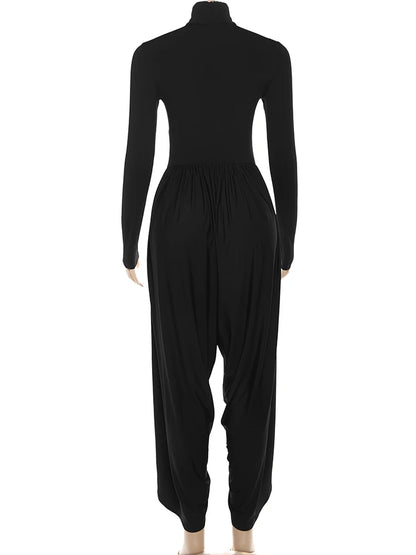 Whatiwear Casual Fashion Jumpsuits Woman Autumn Trend Turtleneck Full Sleeve Ruched Design Daily Simple Office Style Overalls
