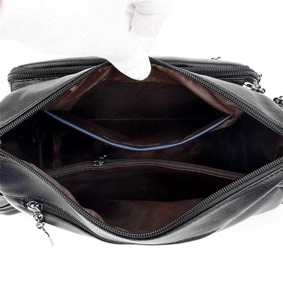 Many Pockets Women Leather Top-handle Bag Luxury Designer Female Shoulder Messenger Shopper Bags Brand Ladies Crossbody Handbags
