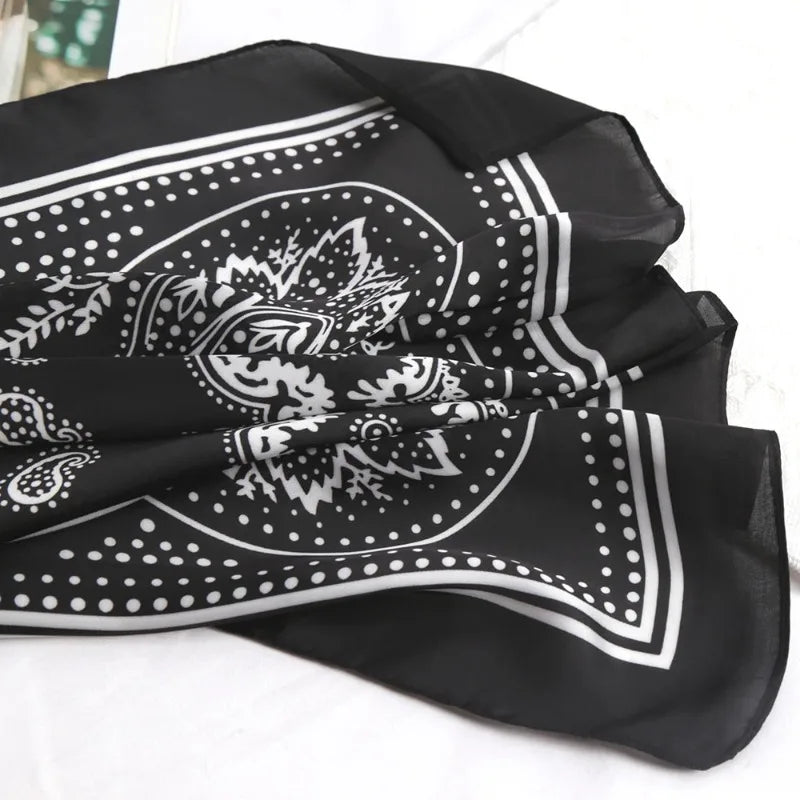 Versatile Women Professional Neck Scarf 70cm Black Paisley Printed Hip Hop Bandana Square Scarf Headwear Hairwrap