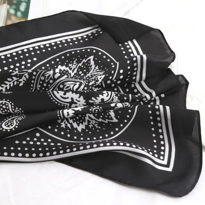 Versatile Women Professional Neck Scarf 70cm Black Paisley Printed Hip Hop Bandana Square Scarf Headwear Hairwrap