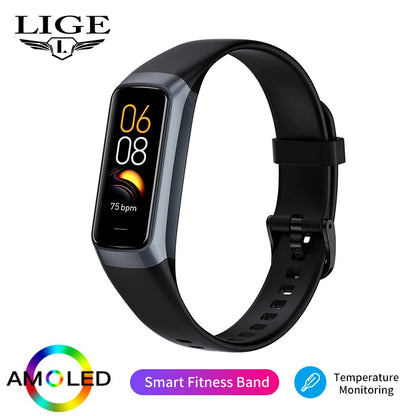 LIGE 1.1 Inch Amoled Heart Rate Monitor Smart Bracelet Wristband Slim Smart Watch Men Women Waterproof  Fitness Tracker Band