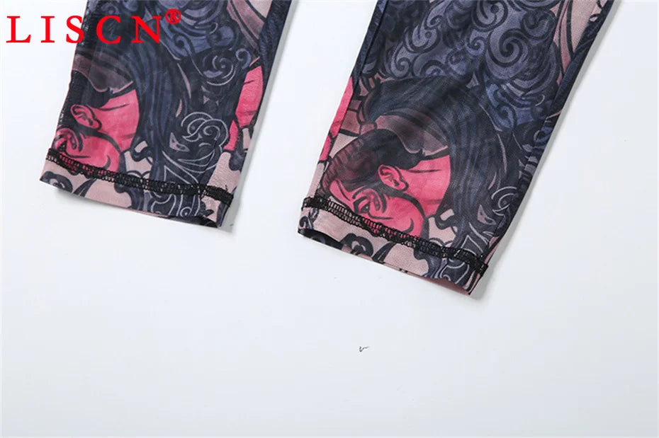 10 Wholesale Items Jumpsuits Women Summer 2025 Short Sleeve Bodycon Sexy Y2k Printing Mesh See Through Backless Rompers K15151