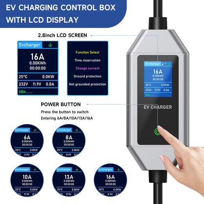 AFEEV Type2/Type1 Portable EV Charger 3.5KW 16A Electric Car Charger EVSE Fast Charging Cable Wallbox APP Bluetooth Control