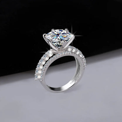 Classic Six-Claw PT950 Platinum Ring Set for Women, 5 Carat Moissanite, Sansheng Sanshi (Three Lives Three Worlds) Style