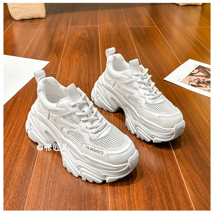 ZJR 14cm Chunky Sneakers for Women Super Increasing Women Shoe High Quality Real Leather Shoes Lightweight Platform Shoes 8-14cm