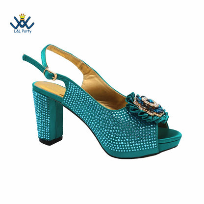 New Design Peep Toe African Spring Autumn Lady Shoes and Bag Set in Gold Color Women Sandal in Wedding
