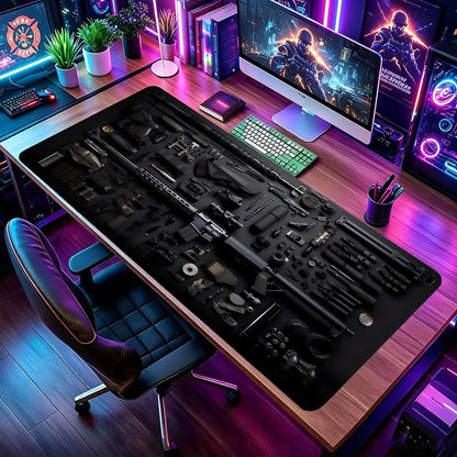 Military Weapons Theme Mouse Pad Large Computer Office Game Table Mat Rubber Anti-slip Stitched Keyboard Mat 90x40 XXL Desk Pads