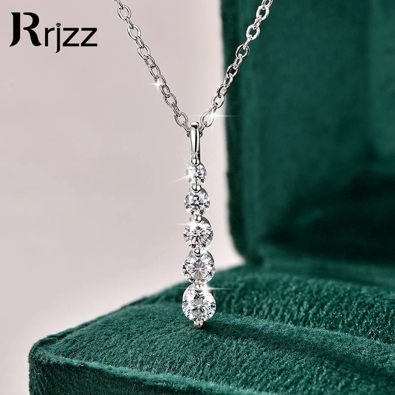 Rrjzz 5-Stone Moissanite Pendant Necklace D Color VVS1 Round Lab Diamond 14k Gold Silver Plated Necklace Jewelry Gifts with GRA