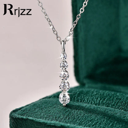 Rrjzz 5-Stone Moissanite Pendant Necklace D Color VVS1 Round Lab Diamond 14k Gold Silver Plated Necklace Jewelry Gifts with GRA