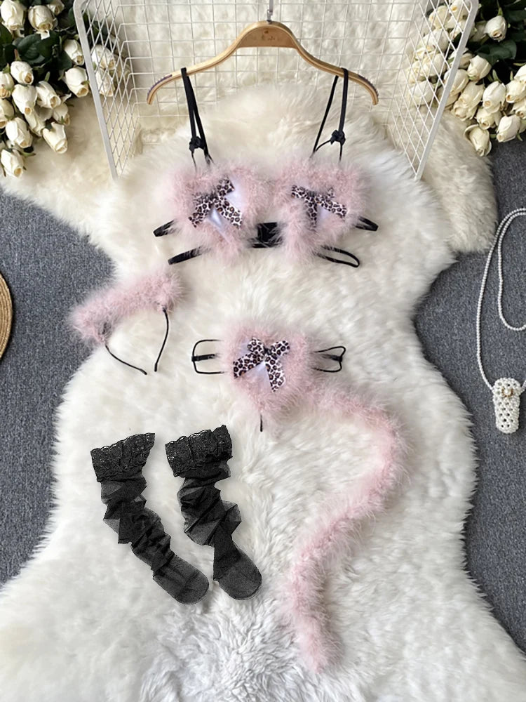 Coquette Lace Lingerie Set Sexy Mesh Bodysuit Valentines Day Sleepwear Gothic Strappy Catsuit Intimate Nightwear Romper