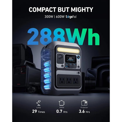 Portable Power Station 300W Solar Generator 288Wh LiFePO4 Battery Fast Charging for Camping Travel Emergency Backup