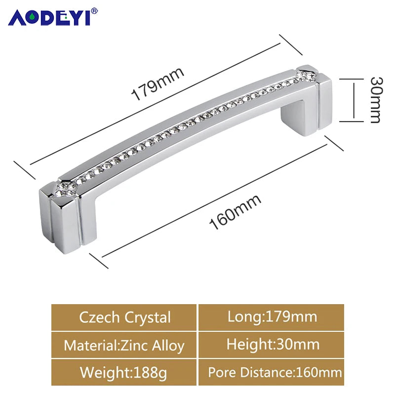 Crystal Drawer Pull Handles Diamond Sliver Wine Wardrobe Decotation Furniture Dresser Kitchen Cupboard Cabinet Knobs Gold Chrome