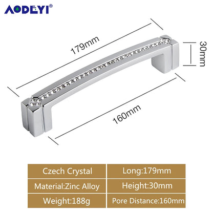 Crystal Drawer Pull Handles Diamond Sliver Wine Wardrobe Decotation Furniture Dresser Kitchen Cupboard Cabinet Knobs Gold Chrome