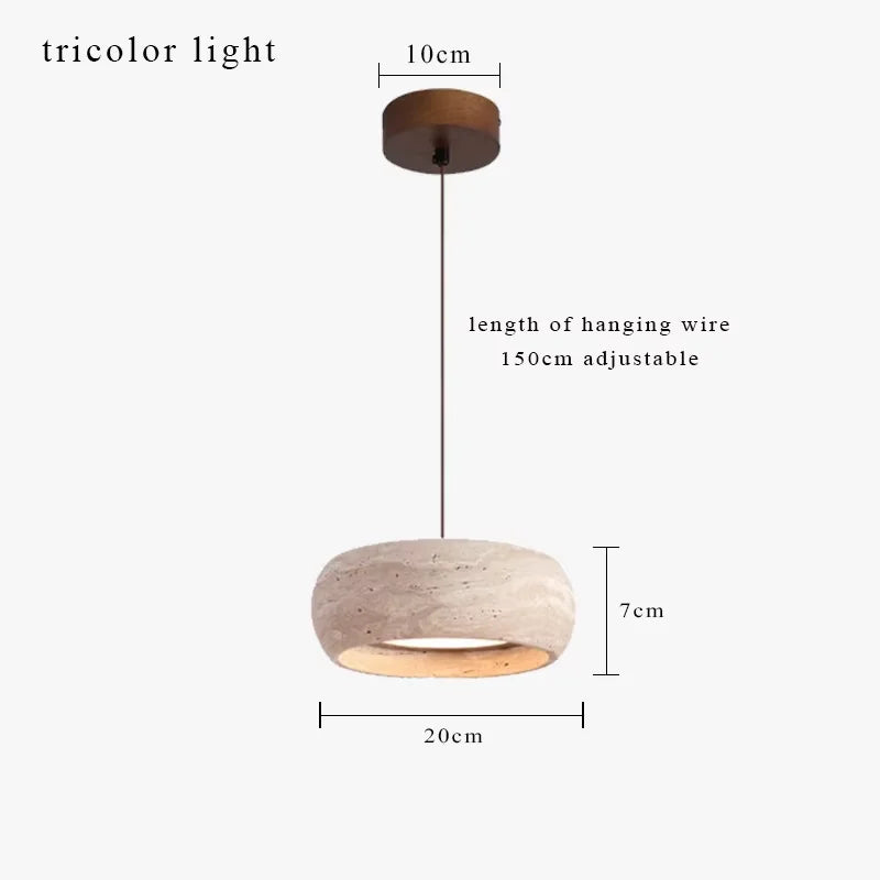 7.8in Modern Pendant Light Adjustable Pendant Lights With Yellow Travertine Lampshade LED 18W 3 Color Dining Room Bedroom
