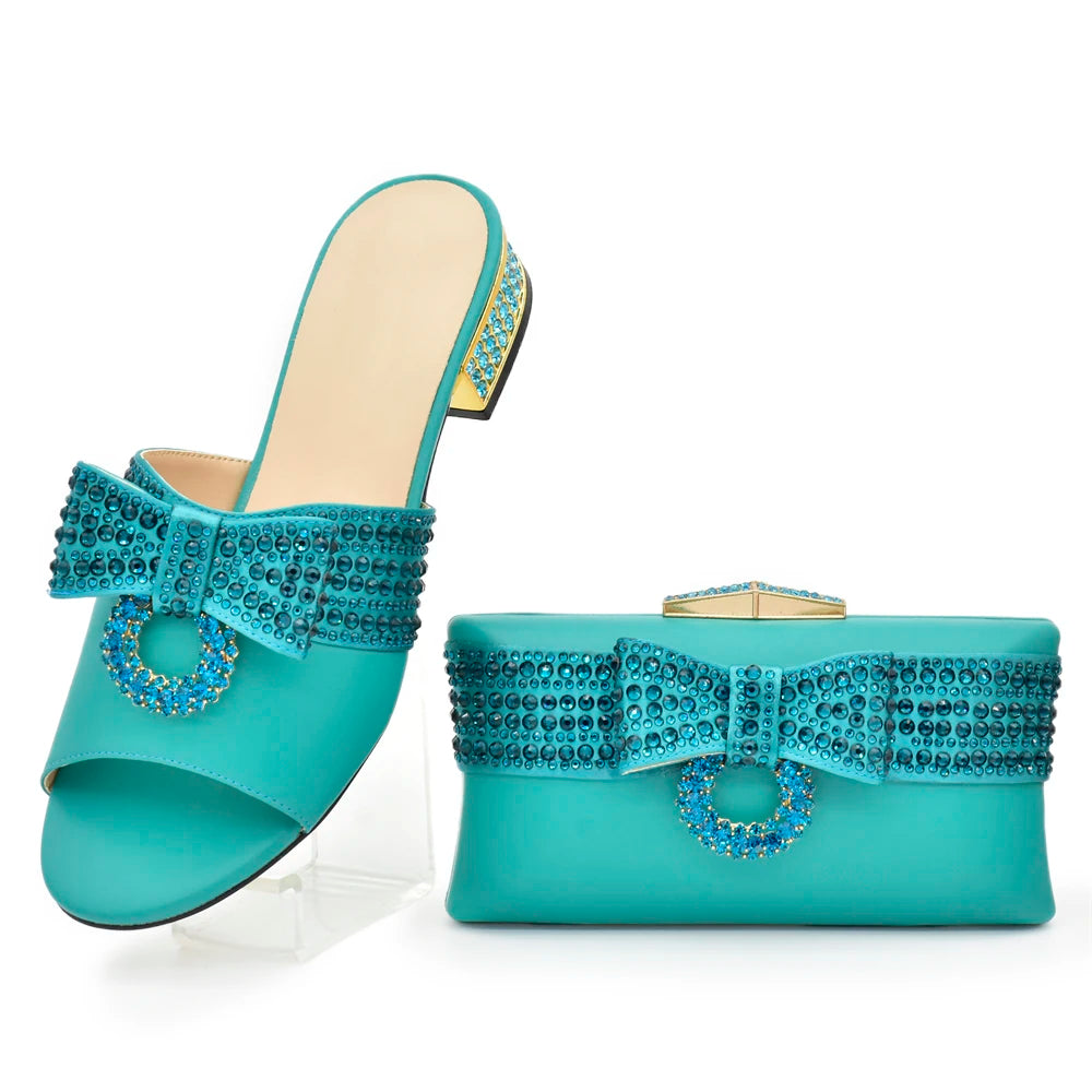 Fashion Women Shoes and Bag Set In Italy Matching Shoes and Bag Set Decorated with Rhinestone Nigerian Shoes and Matching Bags