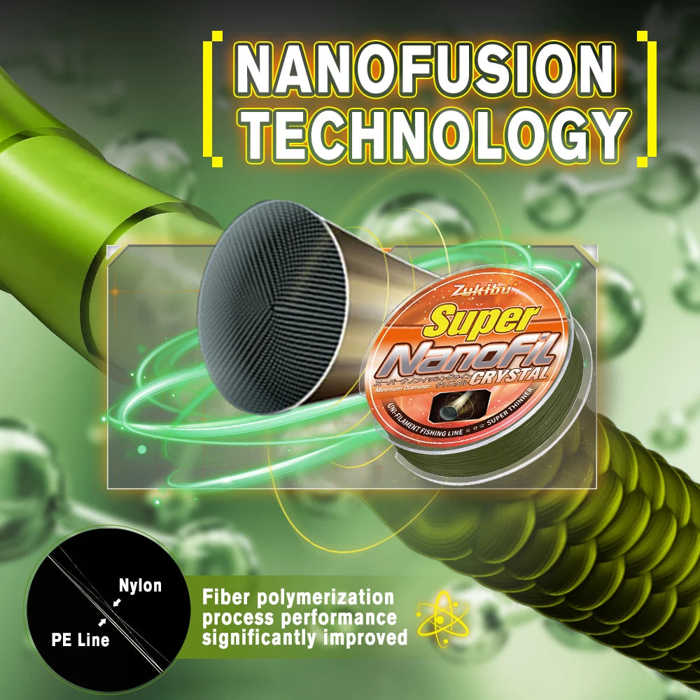 ZUKIBO Nanofil Crystal Unifilament Fishing Line Green Smooth Thin  Line Abrasion Resistant Zero Memory for Spinning Reels