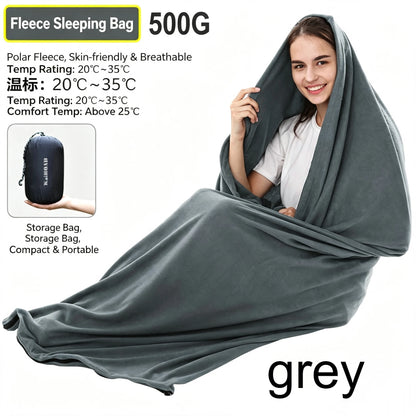 Portable Polar Fleece Sleeping Bag Liner Connectable Warm Sleep Sack Machine Washable Travel Camping Indoor Office Nap Blanket