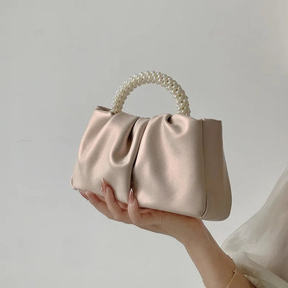 Fashion Pearl Handle for Wedding Dinner Women Clutch Purse Luxury Handbag Ladies Square Shoulder Bags Female Small Messenger Bag