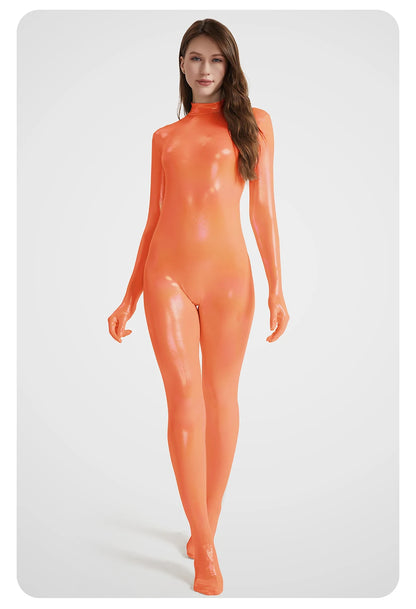 sexy women gradient color gloss Zentai Shiny smooth soft Yoga Rear zipper bodysuit shapewear Role playing Jumpsuits Catsuits