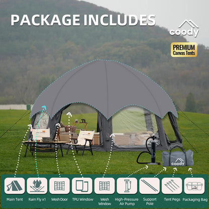 Gray Coody Dome Air Tent Stylish Spacious Inflatable Geodesic Shelter For Outdoor Family Glamping Trips