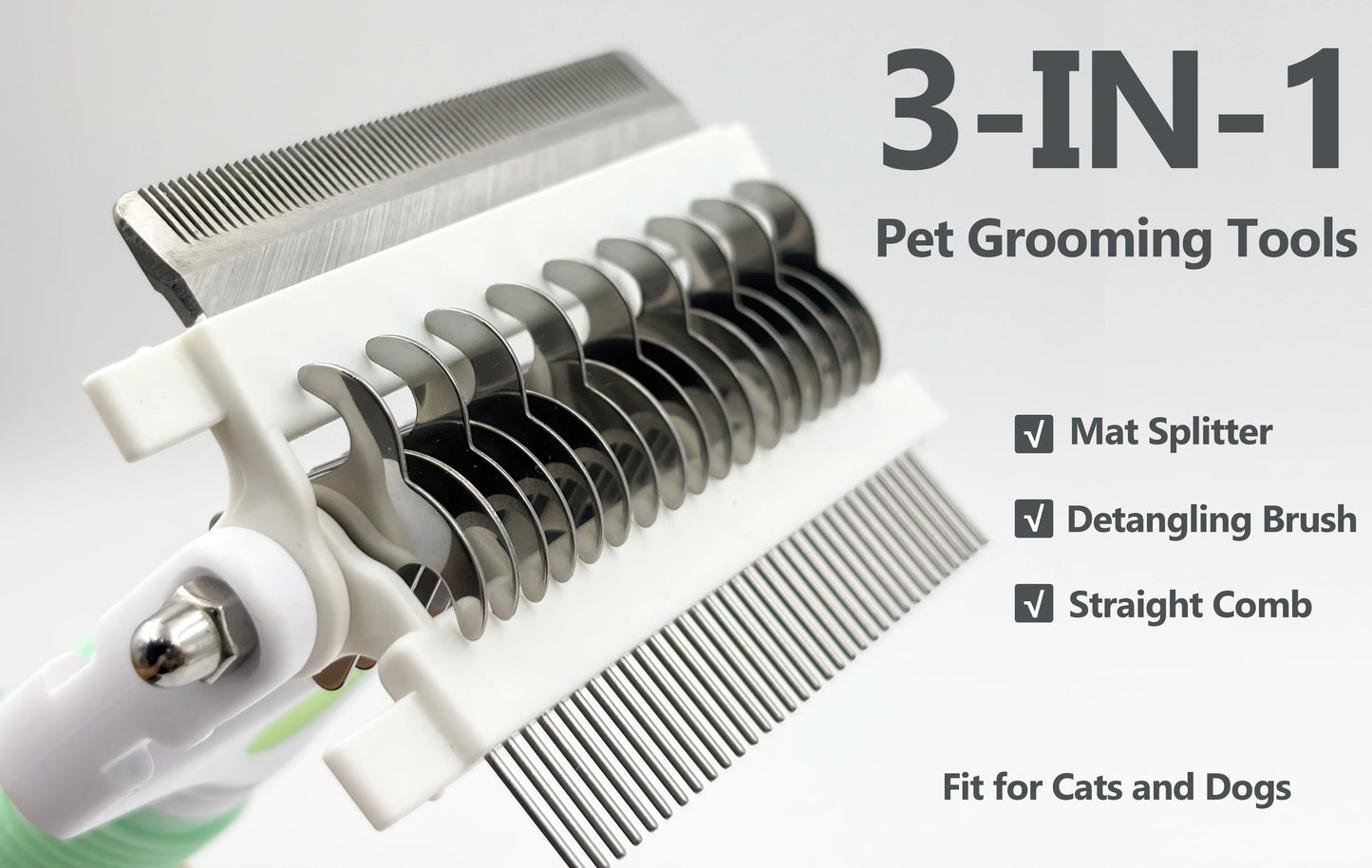 Pet Deshedding Brush 3 in 1 Cat Dog Hair Remover Puppy Kitten Comb with Stainless Steel Teeth Dogs Grooming Shedding Supplies