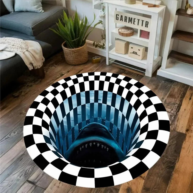 3D Illusion Masterpieces Round Rugs Big Crack and Deep Hole Designs Stunning Optical Illusion Carpets Look Crack Floor Mats