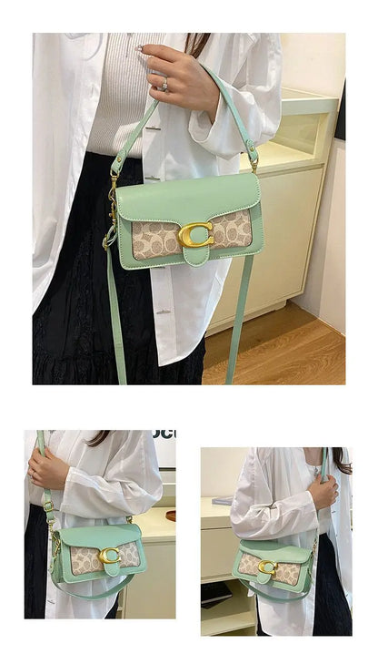Luxury C Buckle Tabby Shoulder Bag Women Vintage Print Leather Underarm Bag 2 Removable Straps Crossbody Small Square Handbag La