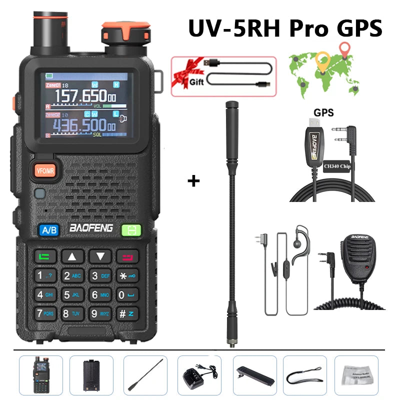 Baofeng UV-5RH Pro GPS Walkie Talkie 10W High Capacity Type-C Charger Falling Alarm NOAA Weather Channel 640CH Upgrade of UV-5RM