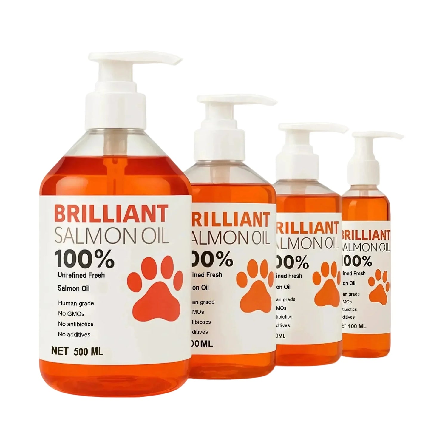 Human-Grade Salmon Oil (500ml, 300ml, 200ml 100ml) for Dogs & Cats Omega 3 Fatty Acids Supplement for Optimal Health & Nutrition