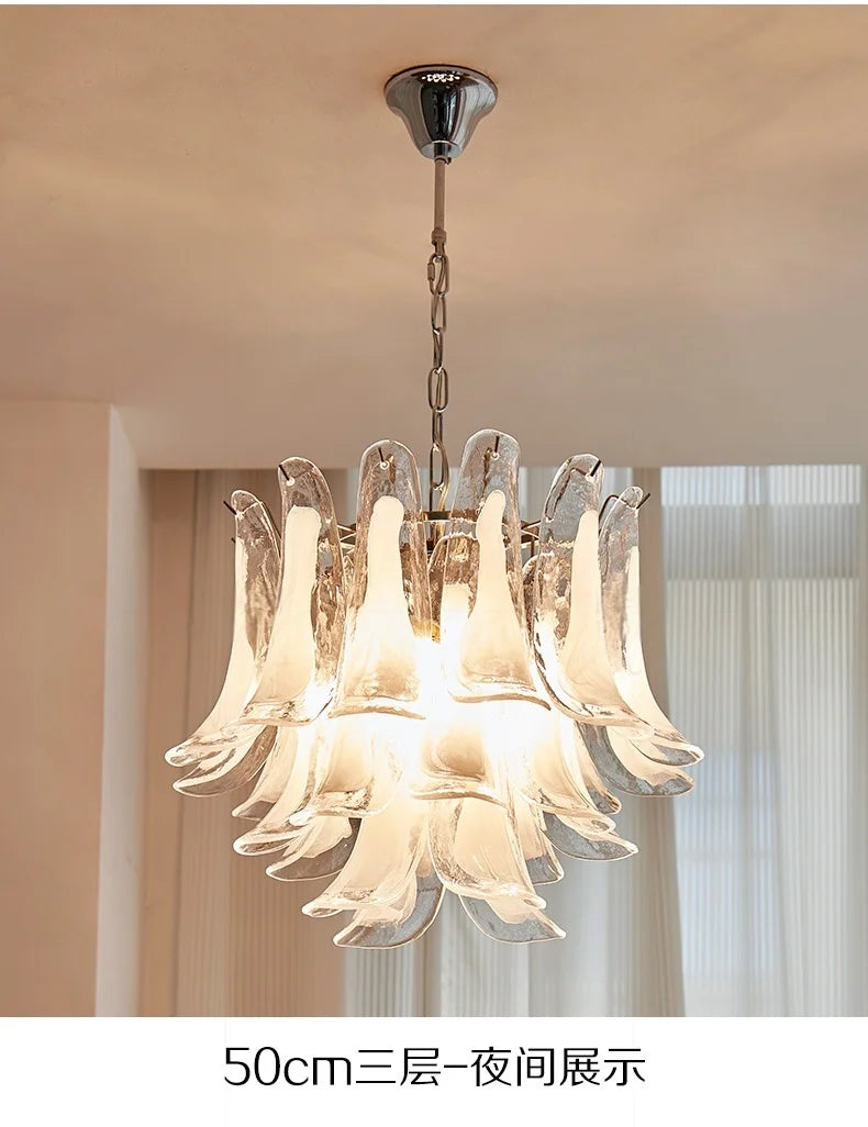 French Murano Petal Glass Chandelier Dining Table Living Room Antique Style Pink Petal Glass Pendant Chandelier Lights Bedroom