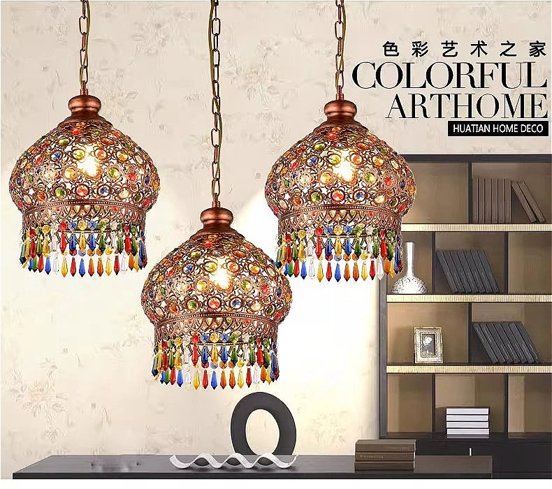design lamp pendant lighting crystal Bohemia Retro droplight Iron handmade pendant lights for restaurants hanging lights bedroom