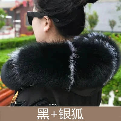 100% Real Fox Fur Collar Winter removable fur Hood Trims Warm Furry Decor Shawls for Coat Parkas Luxury Female fur Scarf