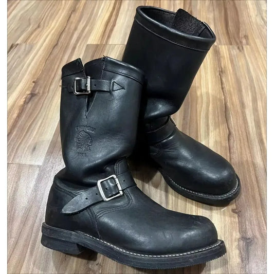 Handmade Vintage Velvet Khaki Work Boots Men's American Style Mid-Calf Retro Thick Bottom Belt Buckle Motor Vehicle Engineeri