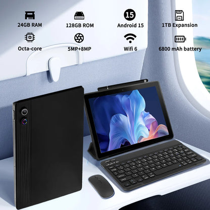 URAO 11 Inch Tablet Android 24GB RAM 128GB ROM 6800mAh IPS HD Touch Screen with Keyboard Protective Case Mouse Stylus 8 in 1 Kit