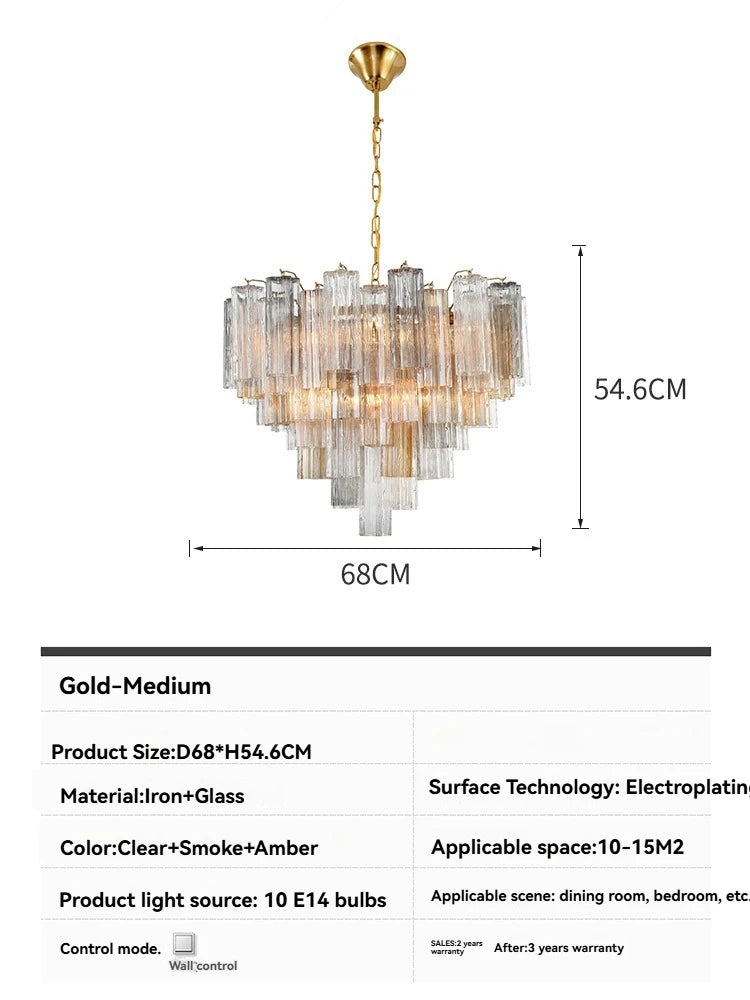 Round Murano Glass Ceiling Chandelier For Dining Living Room Bedroom Foyer Amber Glass Crystal Tube Hanging Chandelier Lights